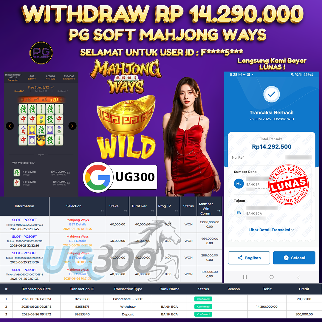 UG300 MAHJONG WAYS JACKPOT Rp.14,290,000- DI BAYAR TUNTAS